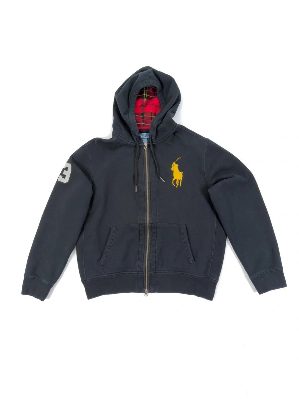 Polo Ralph Lauren Big Pony Full Zip Hoodie | Men’s XL | Black | Plaid Lined Hood